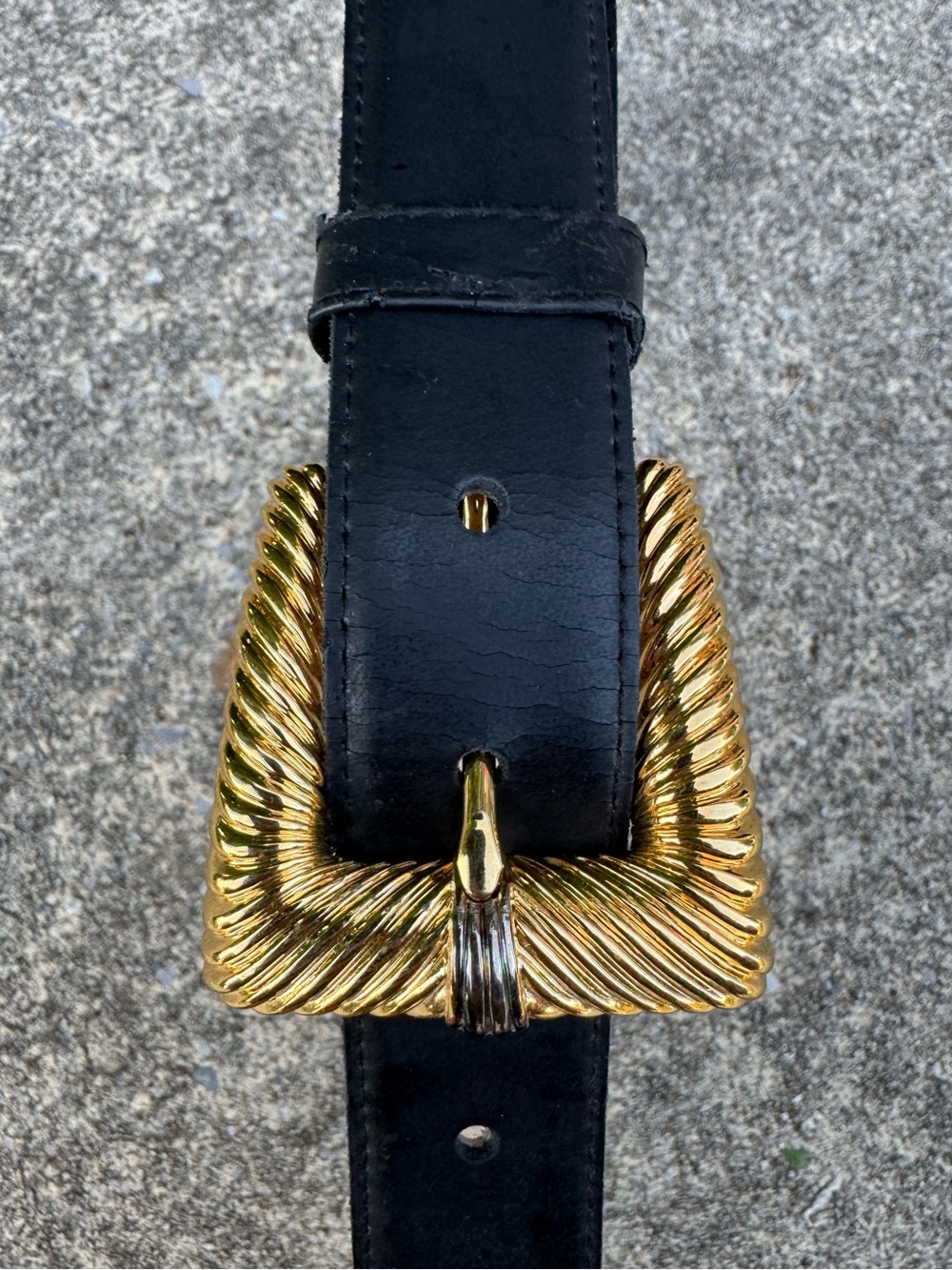 Vintage Anne Klein II for Oroton Black Leather Belt with Gold Buckle Small